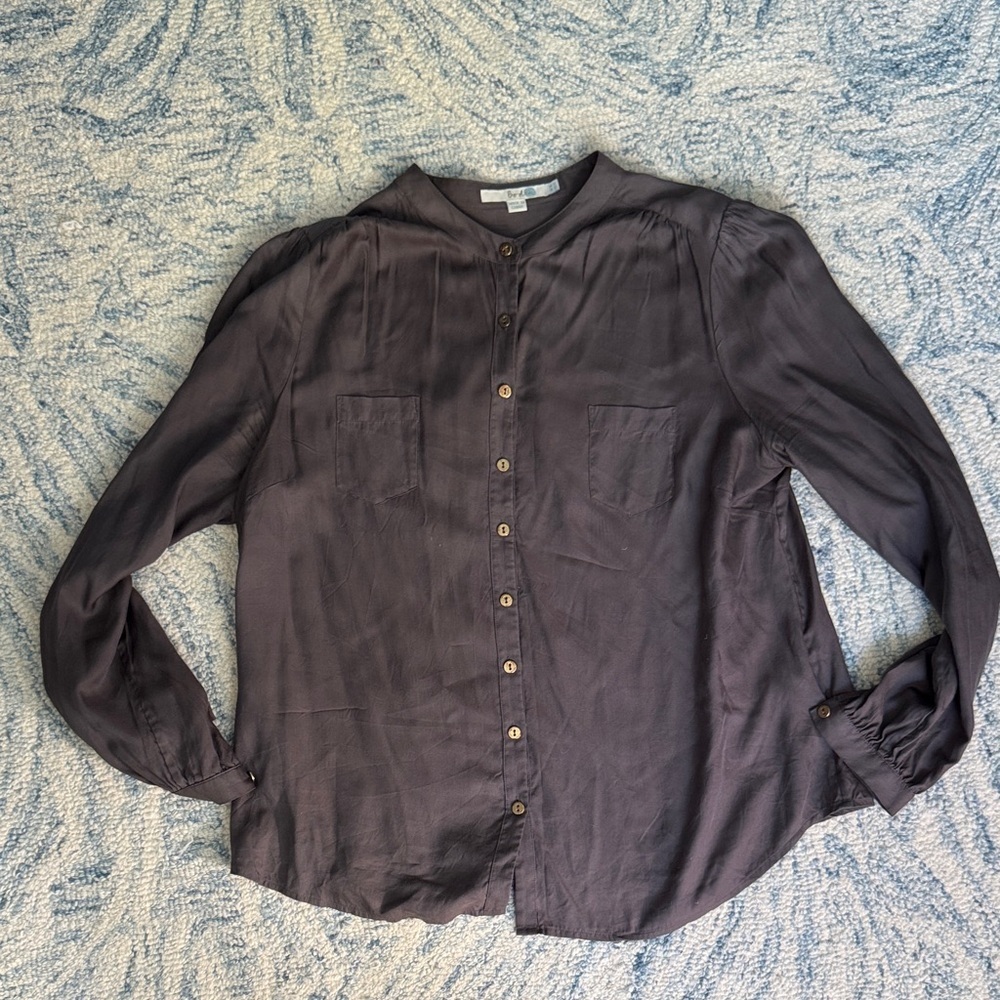 Boden silk blend warm gray gold button blouse 12